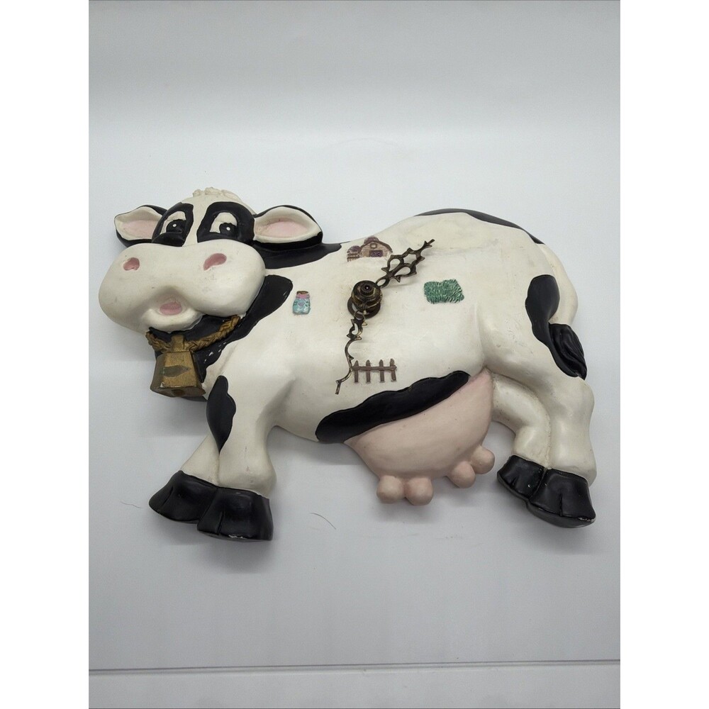 Vintage Cow Themed Wall Clock , Clock - Not Tested- Plaster- READ